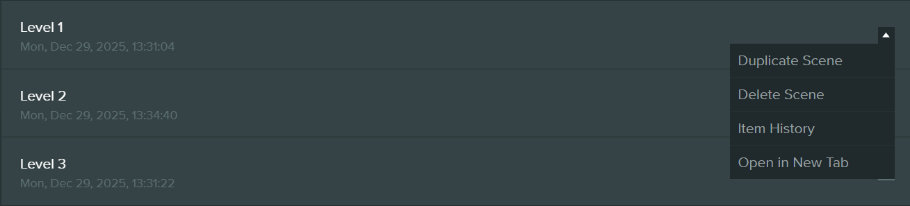 Scene dropdown menu